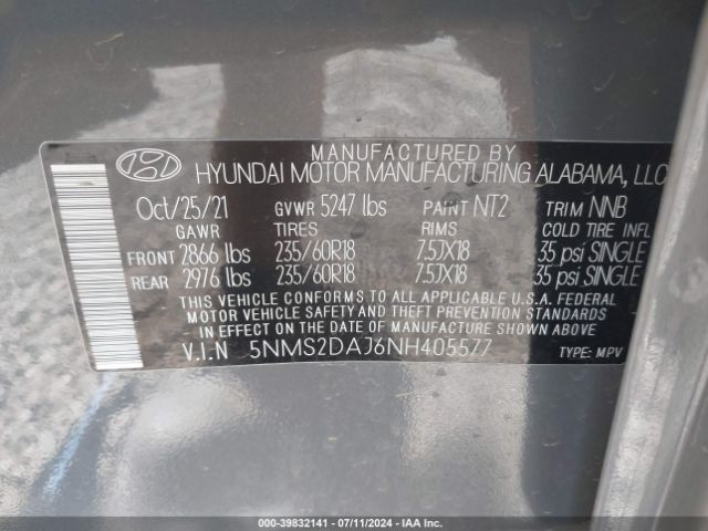 Photo 8 VIN: 5NMS2DAJ6NH405577 - HYUNDAI SANTA FE 