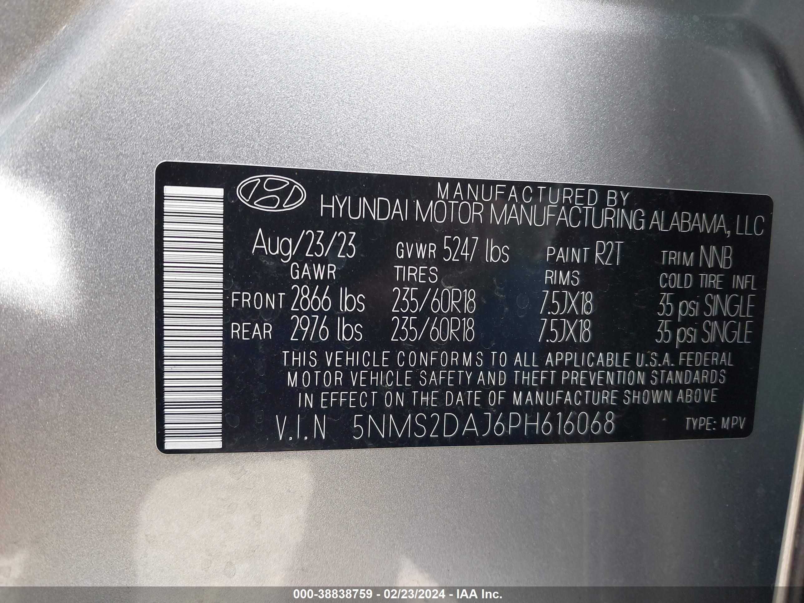 Photo 8 VIN: 5NMS2DAJ6PH616068 - HYUNDAI SANTA FE 