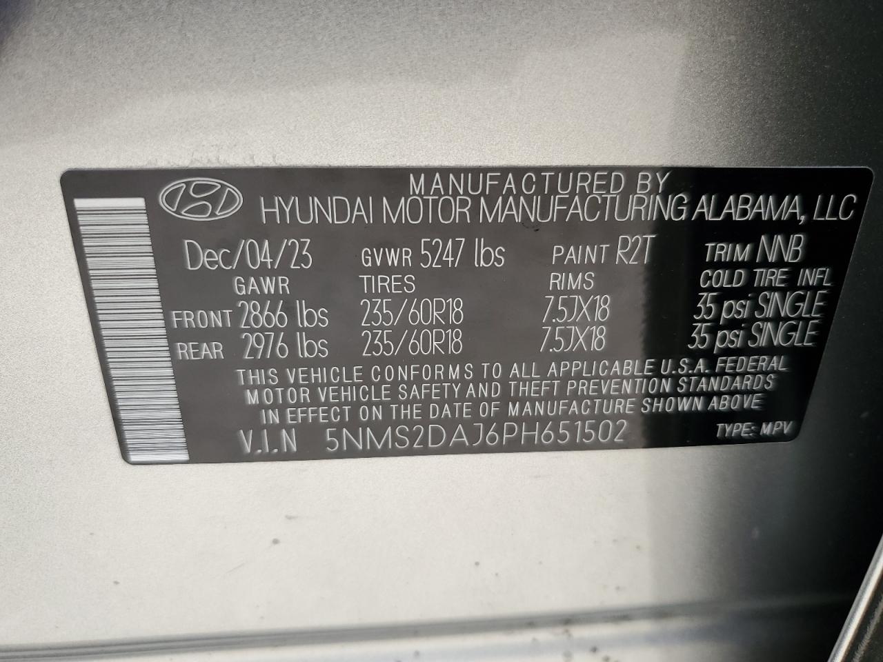 Photo 12 VIN: 5NMS2DAJ6PH651502 - HYUNDAI SANTA FE 