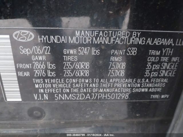 Photo 8 VIN: 5NMS2DAJ7PH501298 - HYUNDAI SANTA FE 