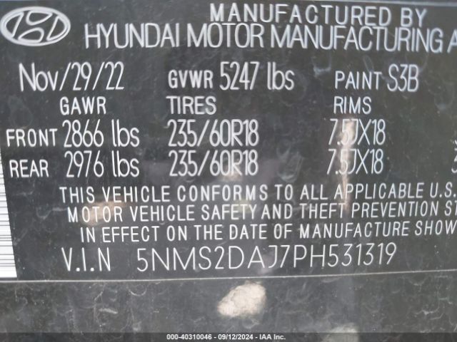 Photo 8 VIN: 5NMS2DAJ7PH531319 - HYUNDAI SANTA FE 