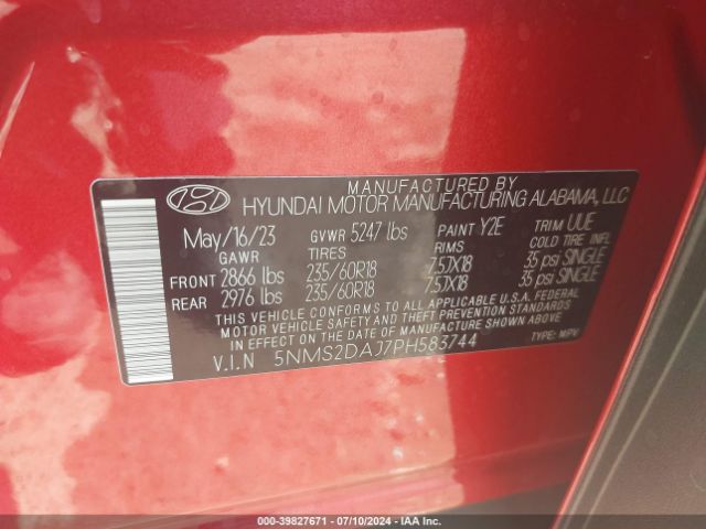 Photo 8 VIN: 5NMS2DAJ7PH583744 - HYUNDAI SANTA FE 