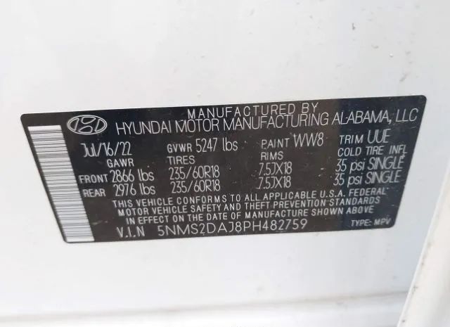 Photo 8 VIN: 5NMS2DAJ8PH482759 - HYUNDAI SANTA FE 