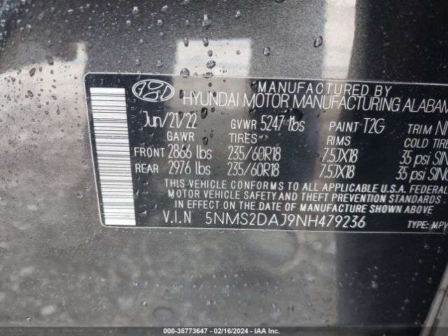 Photo 8 VIN: 5NMS2DAJ9NH479236 - HYUNDAI SANTA FE 