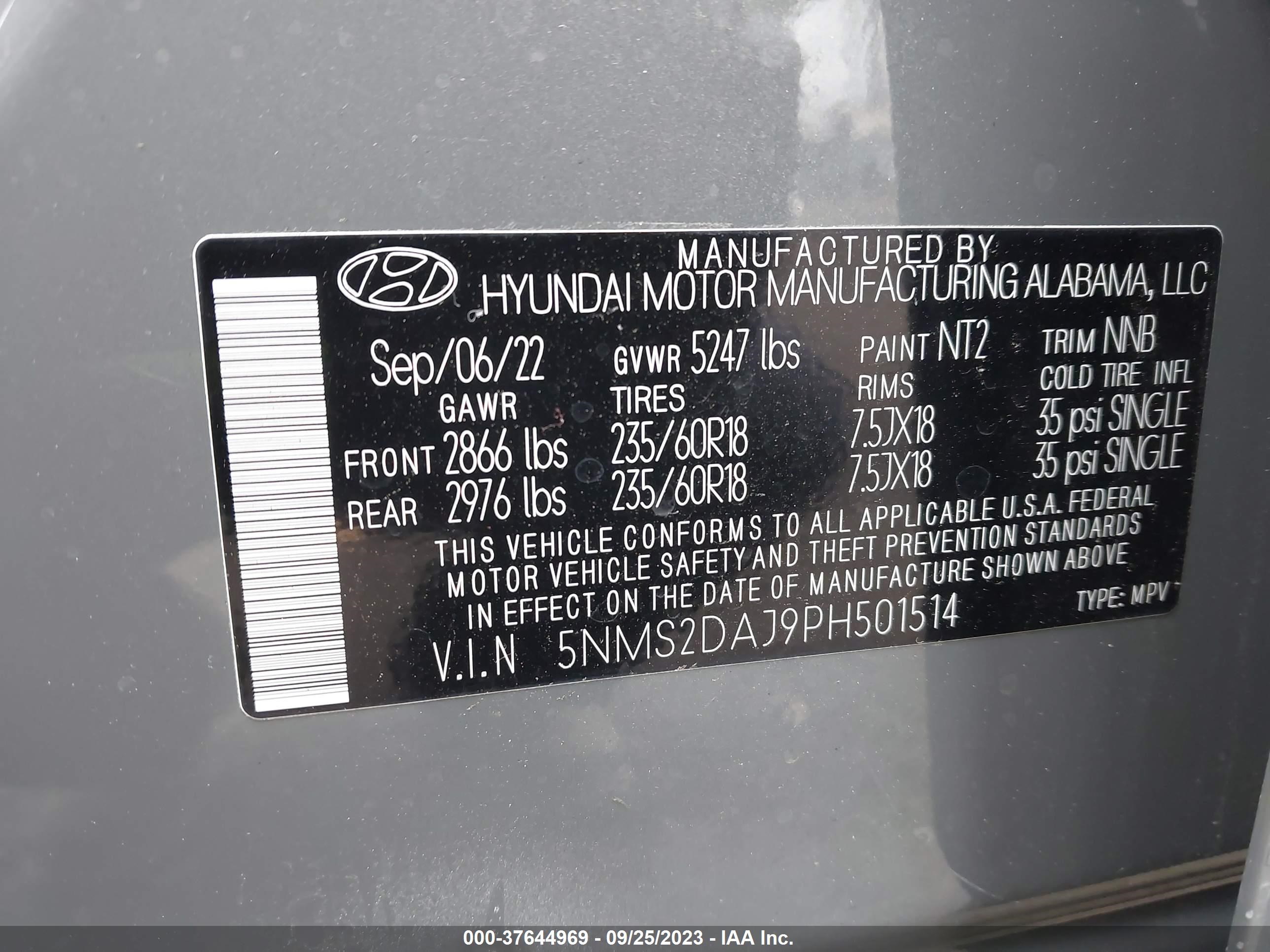 Photo 8 VIN: 5NMS2DAJ9PH501514 - HYUNDAI SANTA FE 