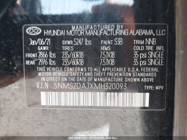 Photo 8 VIN: 5NMS2DAJXMH320093 - HYUNDAI SANTA FE 