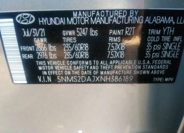 Photo 8 VIN: 5NMS2DAJXNH386189 - HYUNDAI SANTA FE 