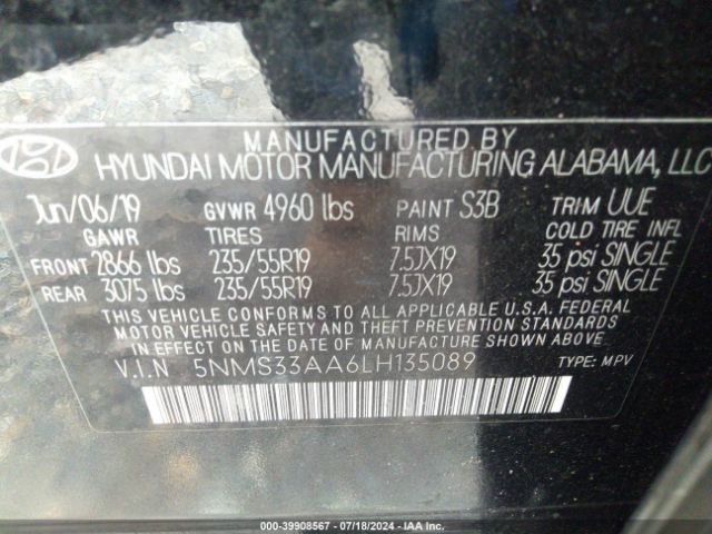 Photo 8 VIN: 5NMS33AA6LH135089 - HYUNDAI SANTA FE 