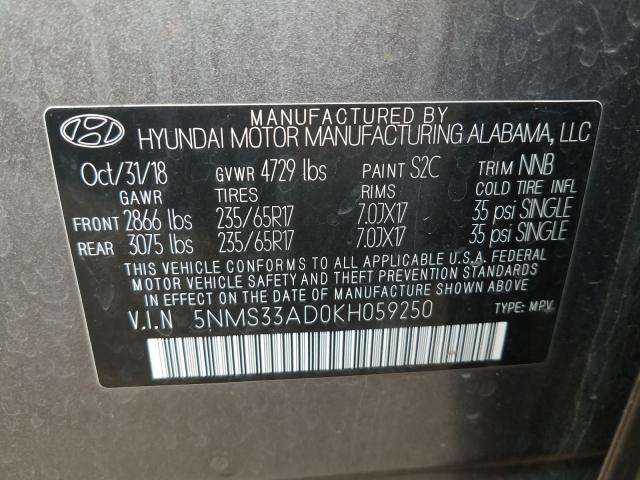 Photo 9 VIN: 5NMS33AD0KH059250 - HYUNDAI SANTA FE S 