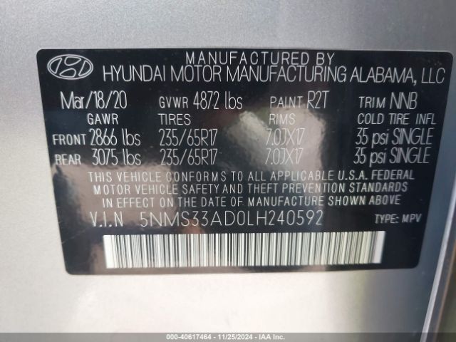 Photo 8 VIN: 5NMS33AD0LH240592 - HYUNDAI SANTA FE 