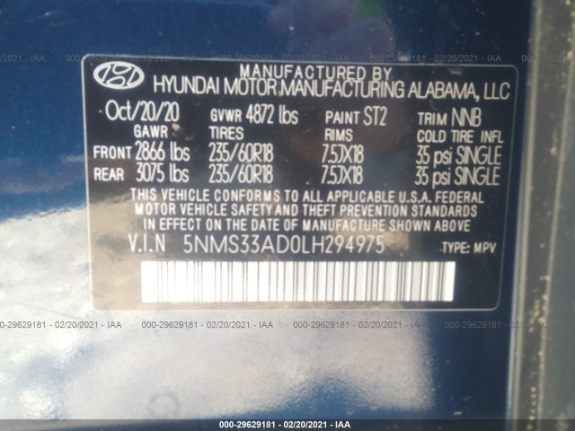 Photo 8 VIN: 5NMS33AD0LH294975 - HYUNDAI SANTA FE 