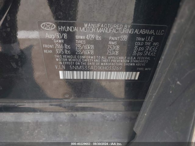 Photo 8 VIN: 5NMS33AD1KH033269 - HYUNDAI SANTA FE 