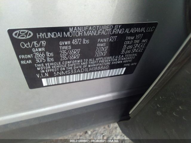 Photo 8 VIN: 5NMS33AD1LH188860 - HYUNDAI SANTA FE 