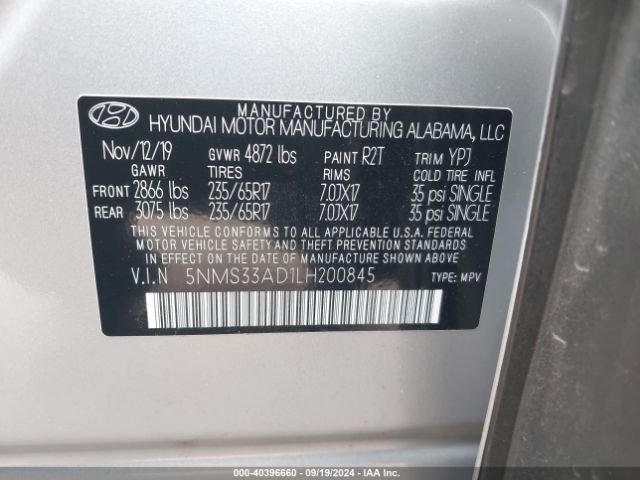 Photo 8 VIN: 5NMS33AD1LH200845 - HYUNDAI SANTA FE 