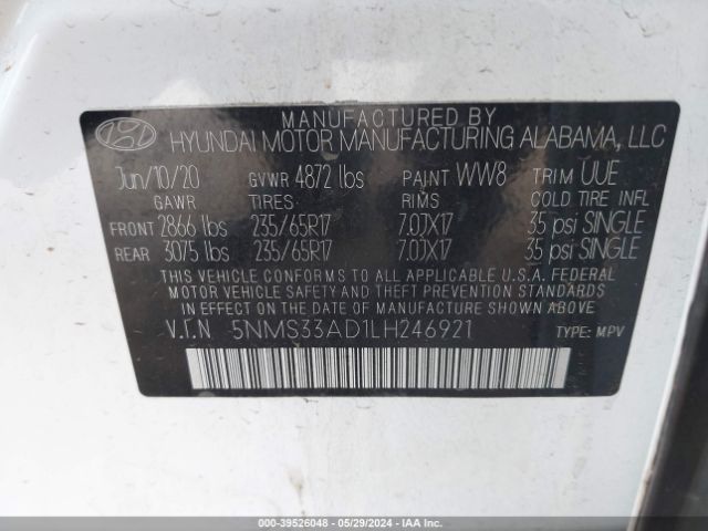 Photo 8 VIN: 5NMS33AD1LH246921 - HYUNDAI SANTA FE 