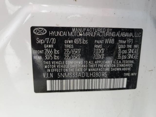 Photo 12 VIN: 5NMS33AD1LH280115 - HYUNDAI SANTA FE S 