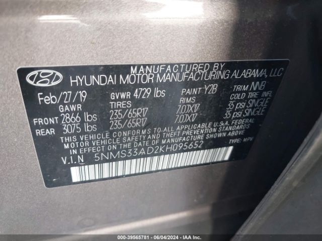 Photo 8 VIN: 5NMS33AD2KH095652 - HYUNDAI SANTA FE 