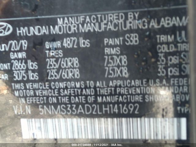 Photo 8 VIN: 5NMS33AD2LH141692 - HYUNDAI SANTA FE 