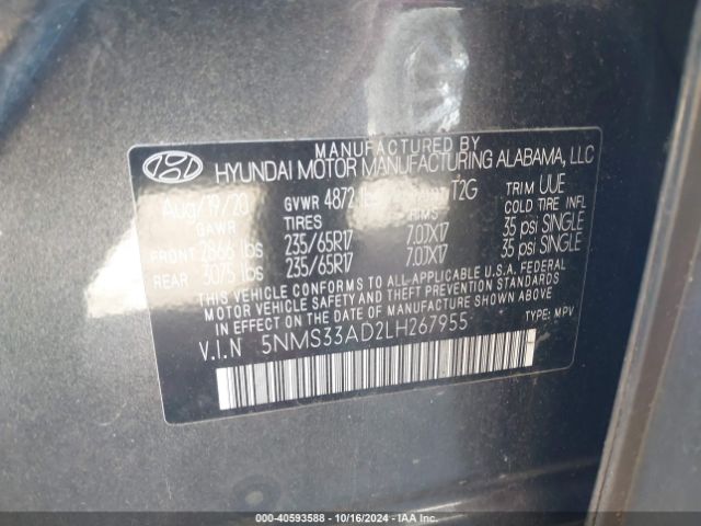 Photo 8 VIN: 5NMS33AD2LH267955 - HYUNDAI SANTA FE 