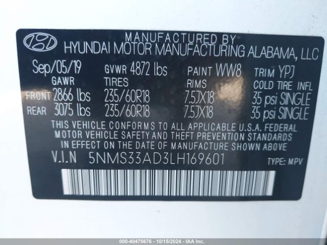 Photo 8 VIN: 5NMS33AD3LH169601 - HYUNDAI SANTA FE 