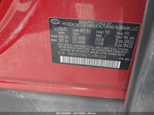 Photo 8 VIN: 5NMS33AD3LH185054 - HYUNDAI SANTA FE 