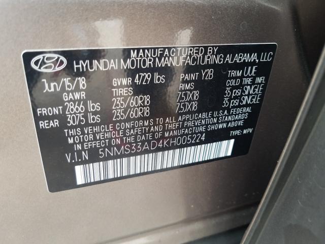 Photo 9 VIN: 5NMS33AD4KH005224 - HYUNDAI SANTA FE S 