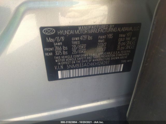 Photo 8 VIN: 5NMS33AD4KH124097 - HYUNDAI SANTA FE 