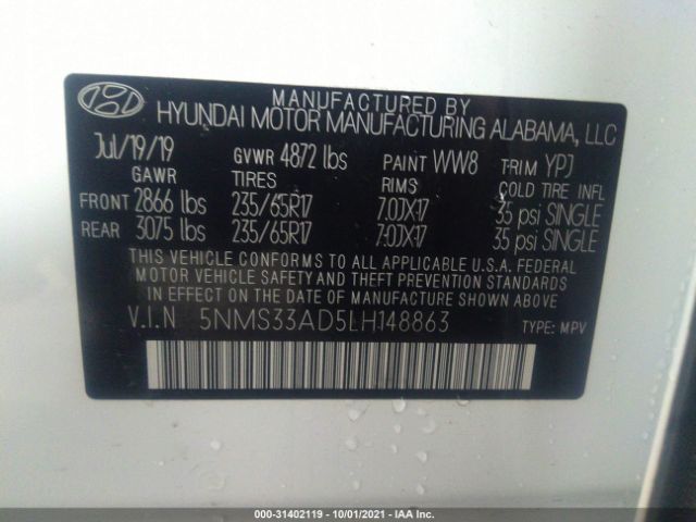 Photo 8 VIN: 5NMS33AD5LH148863 - HYUNDAI SANTA FE 