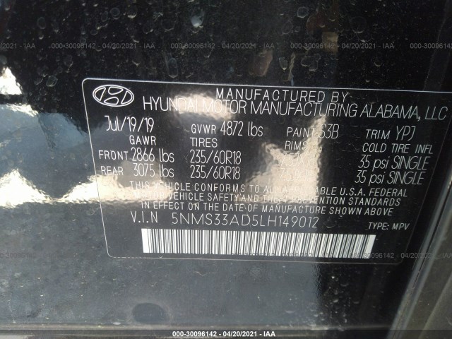 Photo 8 VIN: 5NMS33AD5LH149012 - HYUNDAI SANTA FE 