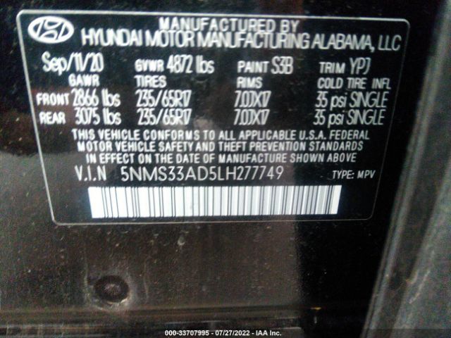 Photo 8 VIN: 5NMS33AD5LH277749 - HYUNDAI SANTA FE 