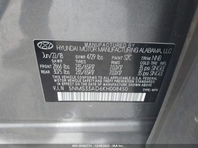 Photo 8 VIN: 5NMS33AD6KH008450 - HYUNDAI SANTA FE 