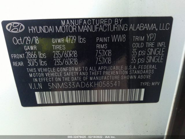 Photo 8 VIN: 5NMS33AD6KH058541 - HYUNDAI SANTA FE 