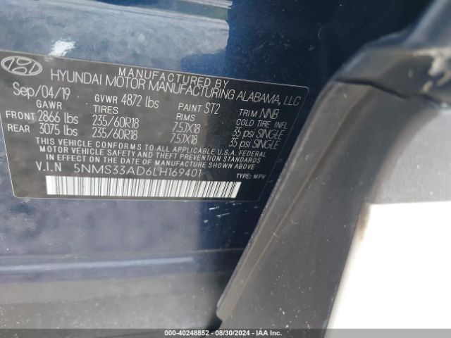 Photo 8 VIN: 5NMS33AD6LH169401 - HYUNDAI SANTA FE 