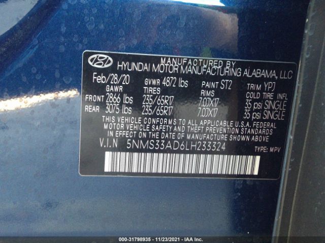 Photo 8 VIN: 5NMS33AD6LH233324 - HYUNDAI SANTA FE 