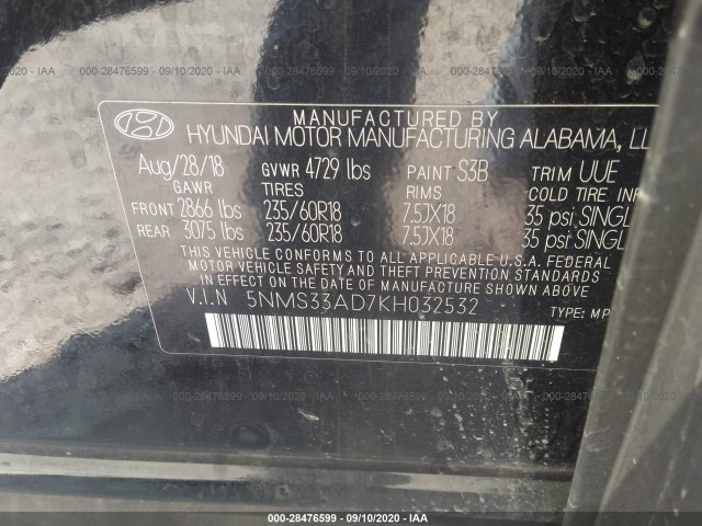 Photo 8 VIN: 5NMS33AD7KH032532 - HYUNDAI SANTA FE 