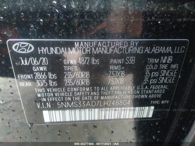 Photo 8 VIN: 5NMS33AD7LH248804 - HYUNDAI SANTA FE 