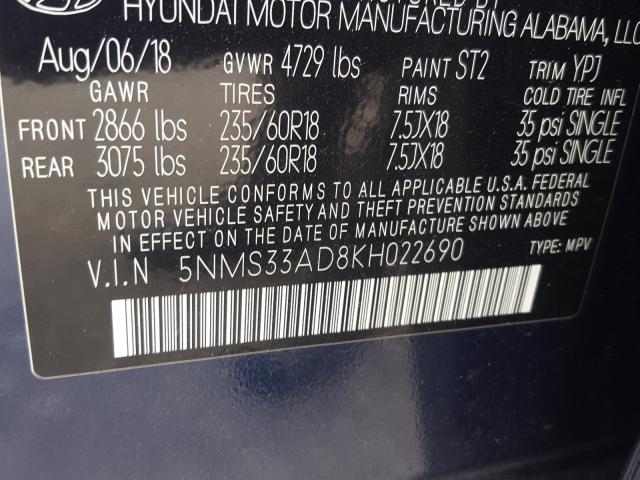 Photo 9 VIN: 5NMS33AD8KH022690 - HYUNDAI SANTA FE S 