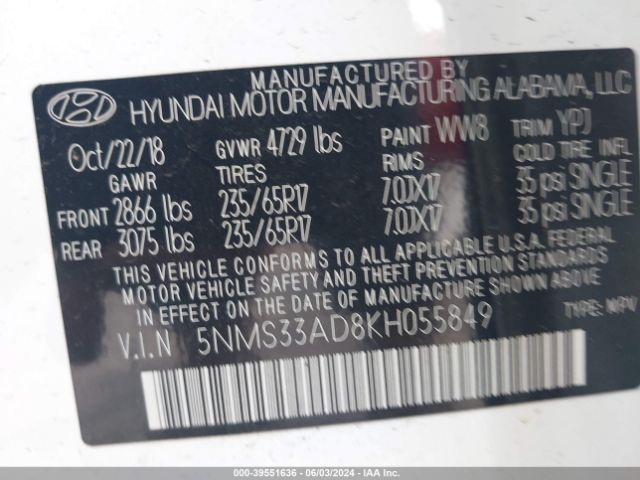 Photo 8 VIN: 5NMS33AD8KH055849 - HYUNDAI SANTA FE 