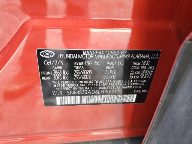 Photo 12 VIN: 5NMS33AD8LH189942 - HYUNDAI SANTA FE 