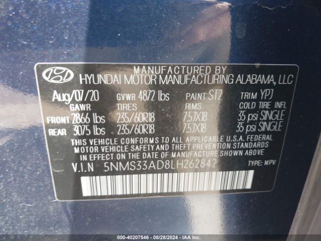 Photo 8 VIN: 5NMS33AD8LH262842 - HYUNDAI SANTA FE 