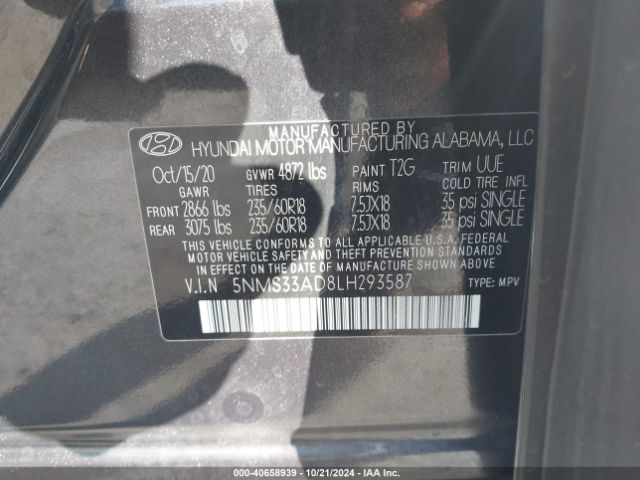 Photo 8 VIN: 5NMS33AD8LH293587 - HYUNDAI SANTA FE 