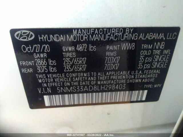 Photo 8 VIN: 5NMS33AD8LH298403 - HYUNDAI SANTA FE 