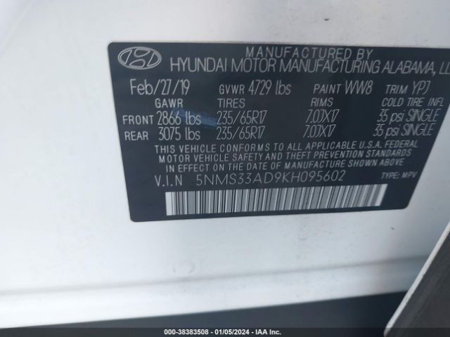 Photo 8 VIN: 5NMS33AD9KH095602 - HYUNDAI SANTA FE 