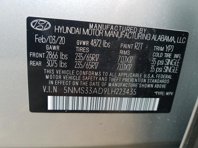 Photo 9 VIN: 5NMS33AD9LH223435 - HYUNDAI SANTA FE S 