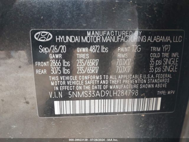 Photo 8 VIN: 5NMS33AD9LH284798 - HYUNDAI SANTA FE 