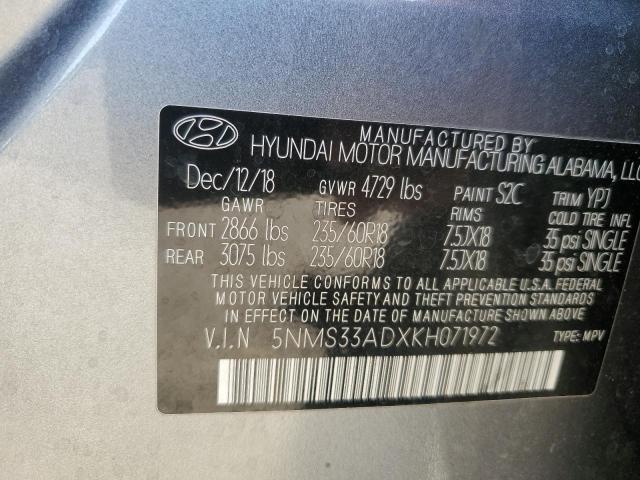 Photo 12 VIN: 5NMS33ADXKH071972 - HYUNDAI SANTA FE S 