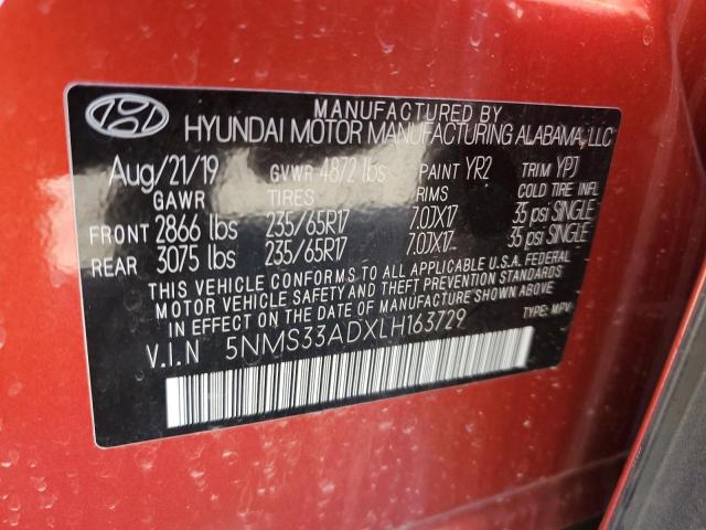 Photo 12 VIN: 5NMS33ADXLH163729 - HYUNDAI SANTA FE S 