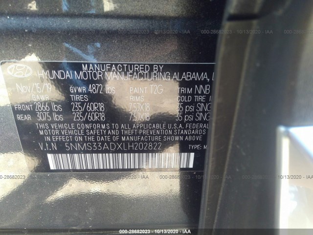 Photo 8 VIN: 5NMS33ADXLH202822 - HYUNDAI SANTA FE 