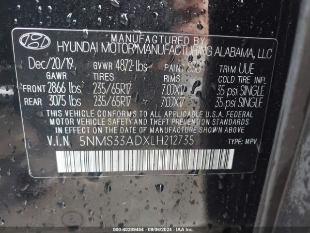 Photo 8 VIN: 5NMS33ADXLH212735 - HYUNDAI SANTA FE 