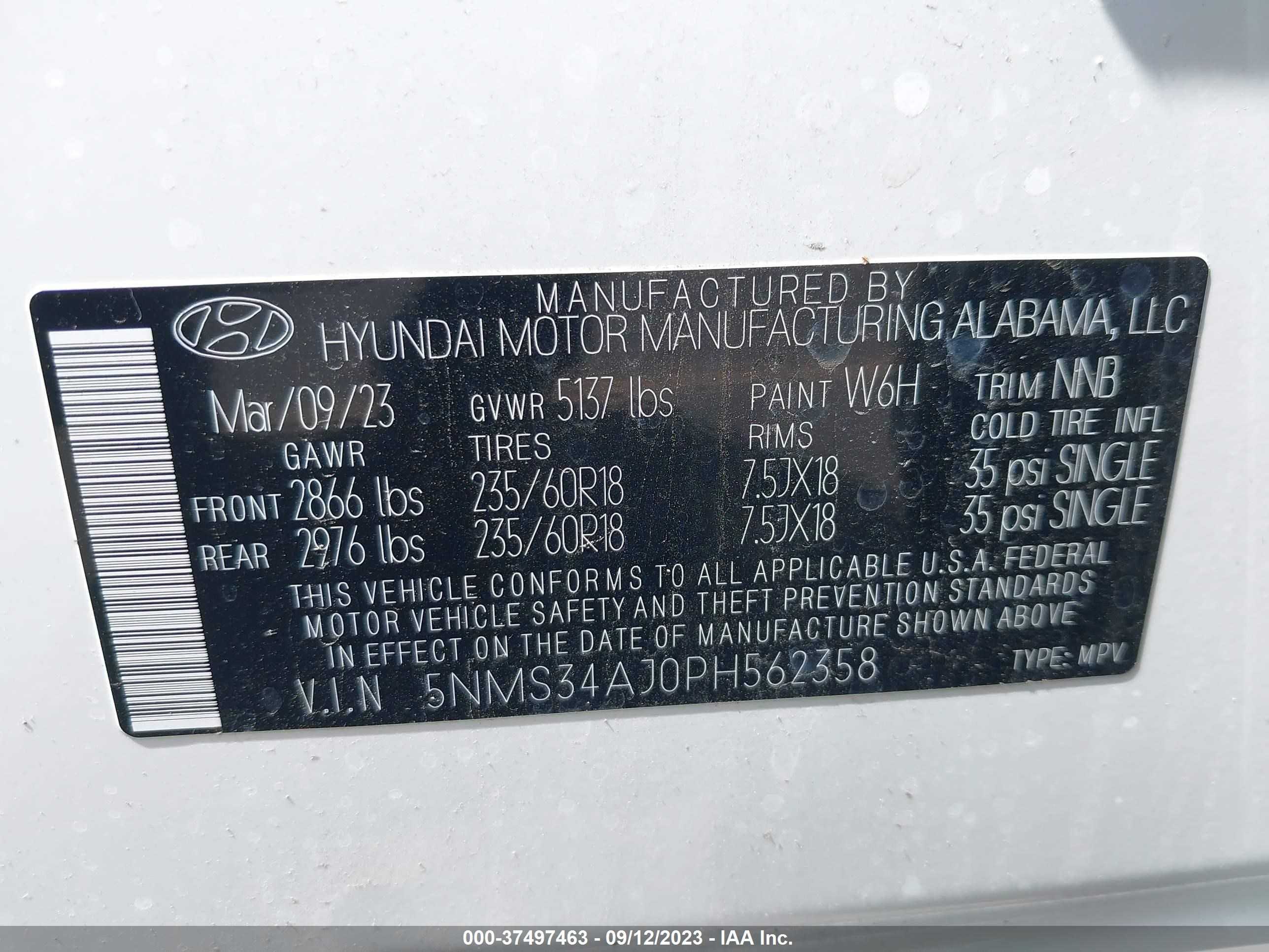 Photo 8 VIN: 5NMS34AJ0PH562358 - HYUNDAI SANTA FE 